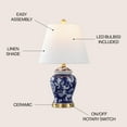 thumbnail image 7 of JONATHAN Y Penelope 22" French Country Cottage Ceramic/Iron Chinoiserie Ginger Jar LED Table Lamp, Navy/White, JYL3005D, 7 of 7