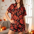 thumbnail image 5 of Miaoju Pajamas for Women Set 2 Piece Short Sleeve Button Down Satin Pjs Halloween Loungewear Fall Pjs Sets Funny Print Sleepwear, 5 of 7