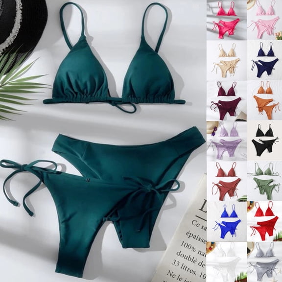 Women Brazilian Bikini 2 Piece Spaghetti Strap Top Thong Swimsuit Bathing Suit
