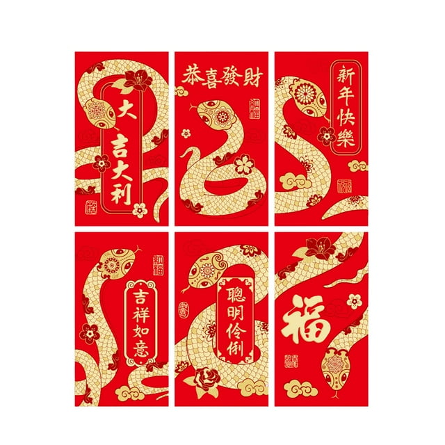 Elodie 6 Pcs Enveloppes Nouvel An Chinois Hongbao Paquet Rouge pour Cadeau de Vacances