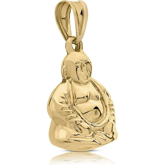 Art and Molly Real 14K Yellow Gold Polished Buddha 14mm x 11mm Puff Pendant