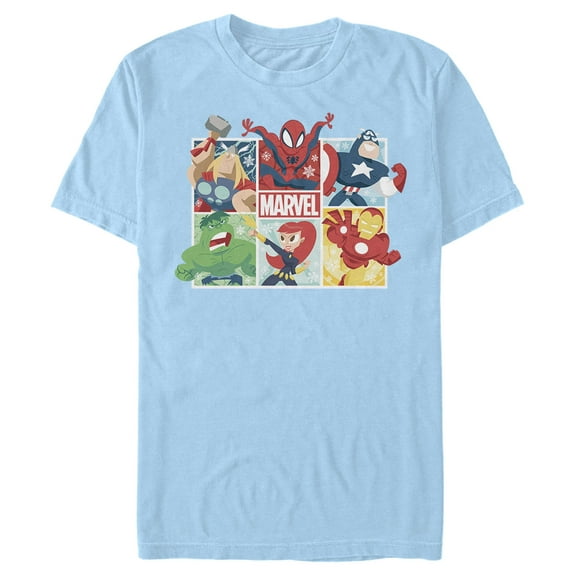 Men's Marvel Winter Holiday Heroes Graphic Tee Light Blue X Large