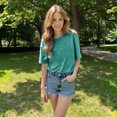 thumbnail image 6 of Endives Women's Short Sleeve T-shirts Crew Neck Drop Shoulder 2D Printed Basic Top Oversized Tee Fashion, 6 of 7