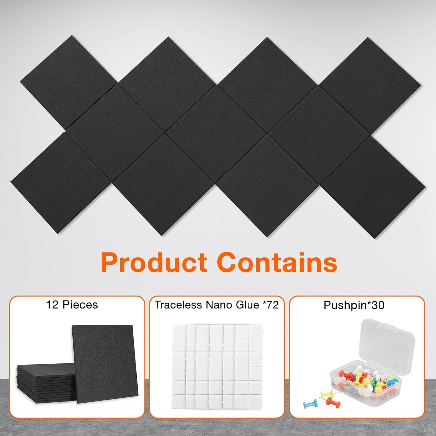 Large Cork Boards for Walls, 48" x 36", 12 Pack Bulletin Boards Alternative, Cork Board for Office, Black Felt Wall Tiles, with Removable Nano-Adhesive and Pushpins