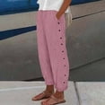 thumbnail image 2 of Mohiass Striped Linen Pants Women Side Button Elastic Waist Capri Gauze Pants Lightweight Summer Beach Cropped Trousers 2025 Red 3XL, 2 of 5
