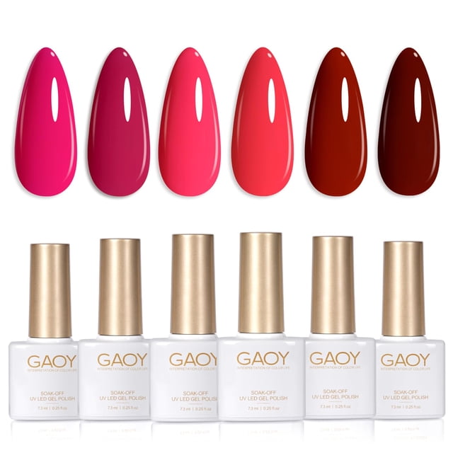 Set de esmaltes de uñas en gel GAOY, rojo intenso, neón, 7,3 ml x 6 UV/LED