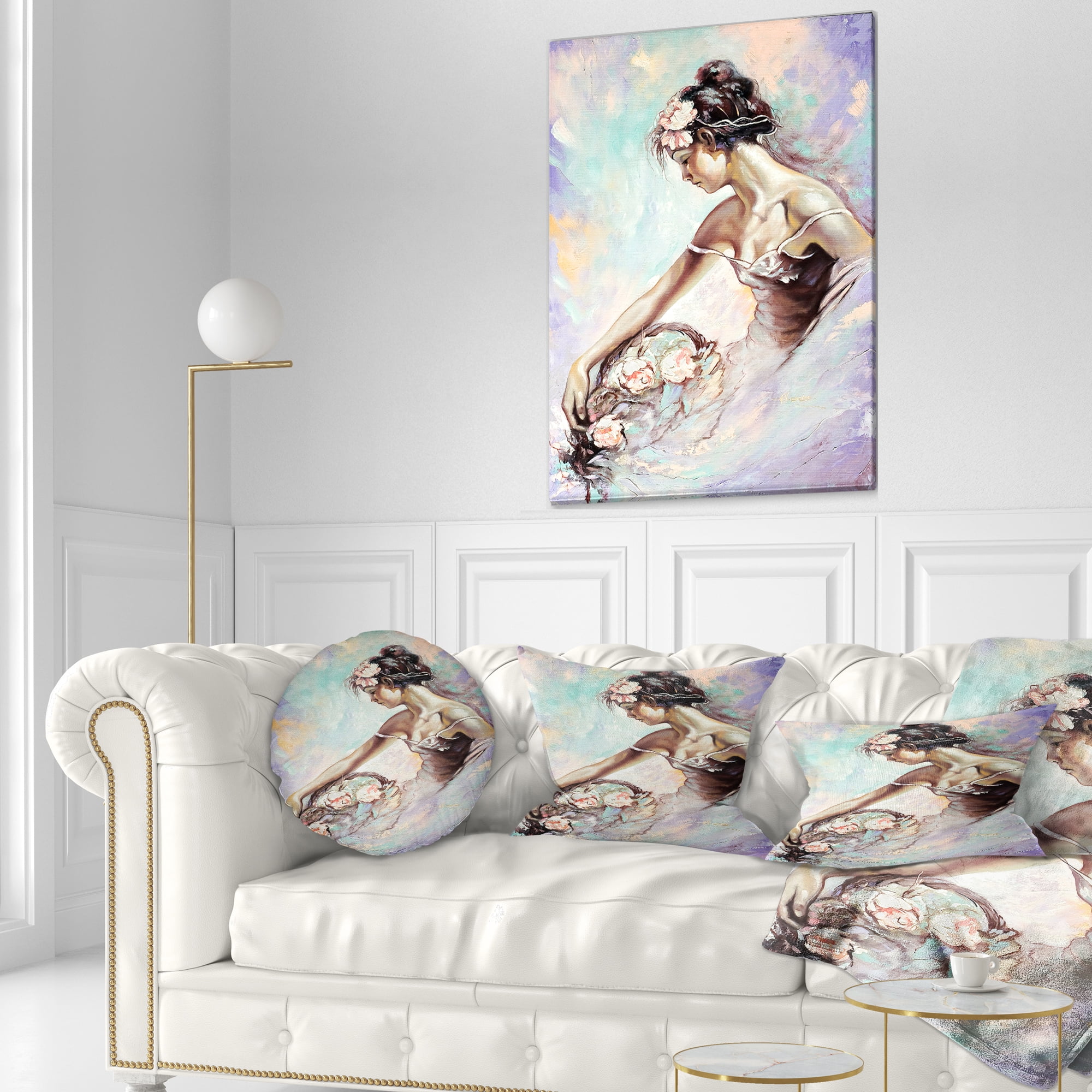 Designart Girl with Flower Bouquet - Floral Throw Pillow - 12x20