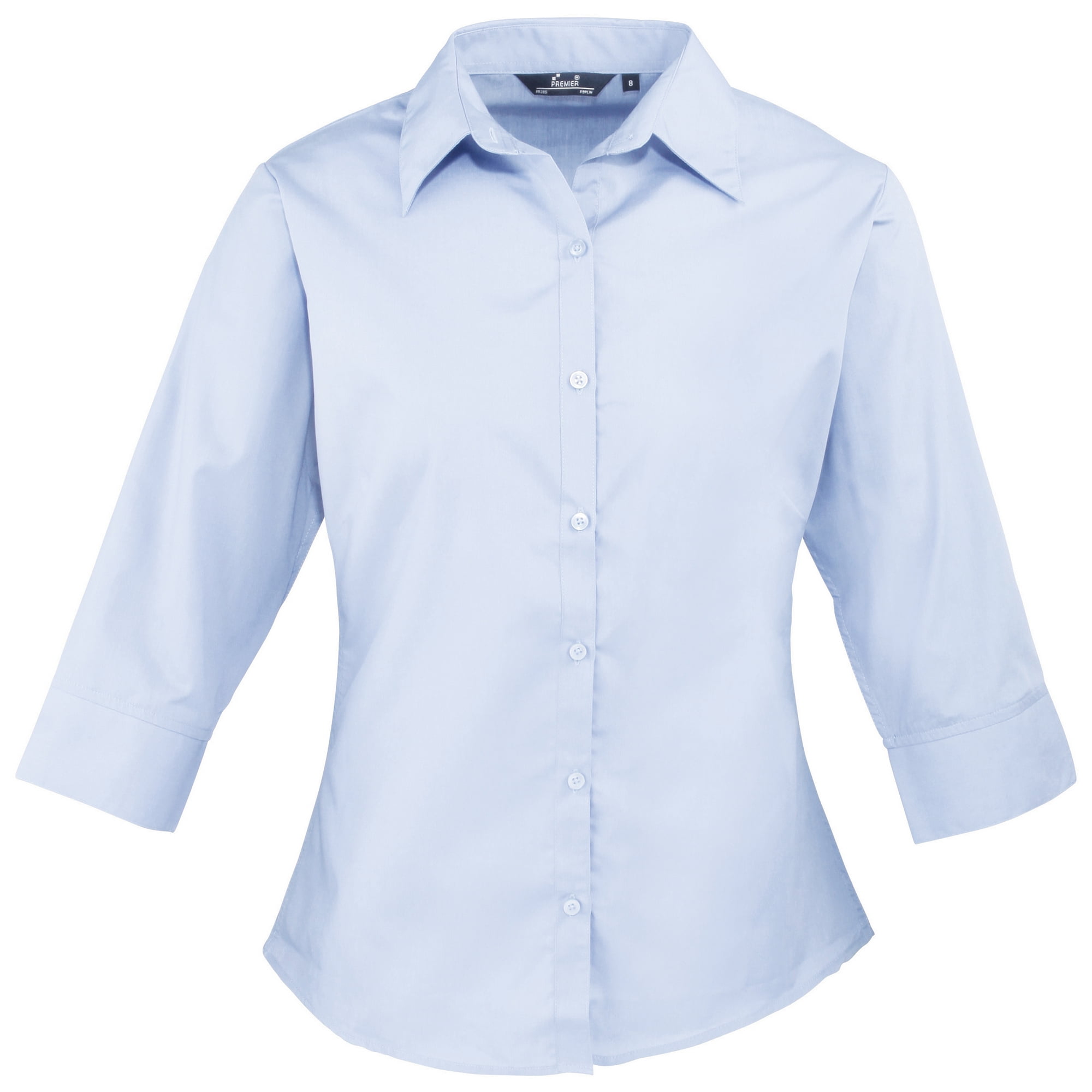 Ladies Women Premier 3/4 Sleeve Poplin Easy Care Fitted Blouse Shirt 