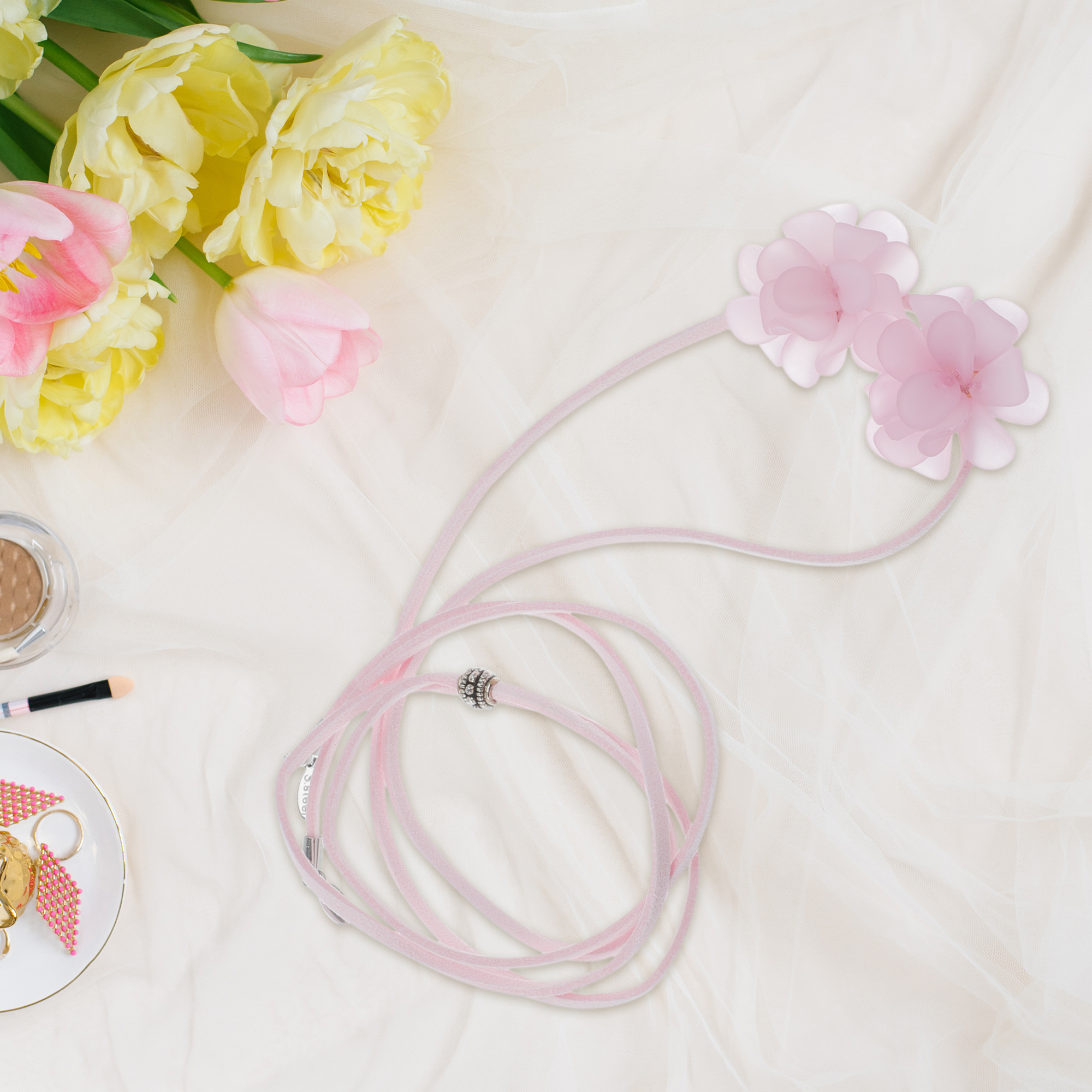 Unique Bargains Adjustable Flower Straps Choker Pink [Adjustable Frosted Flower Straps]