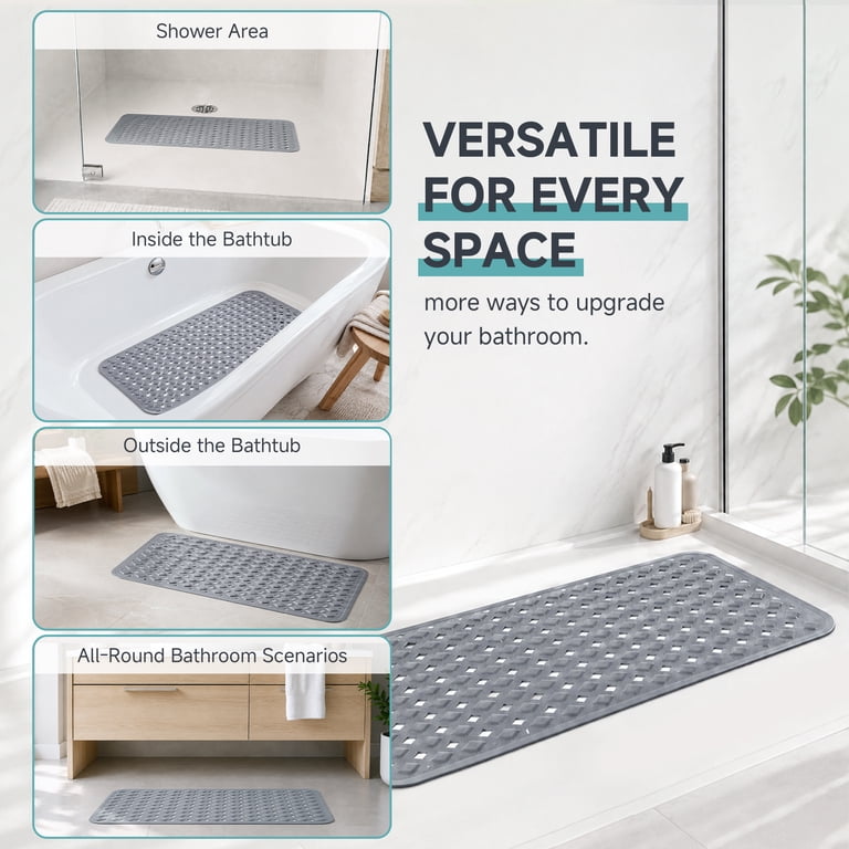 Dinosam 16x35 Extra Long Non-Slip Bath Mat, Gray photo 7