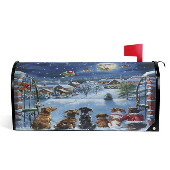 Ryvnso Mailbox Cover Dogs Funny Christmas Magnetic Mailbox Wrap Standard Size 21x18 Inch