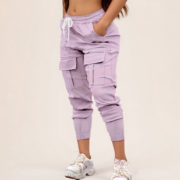 WILLBEST Pantalones Casuales de Mujer, de Moda, con Cintura Elástica, Holgados, Cargo, con Bolsillo para Mayor Comodidad Diaria. Chica