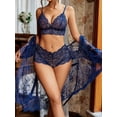 thumbnail image 4 of Sexyfree Women Sexy Lingerie Set 3 Piece Lace Kimono Robe with Bra and Panty Sheer Sleepwear, 4 of 5