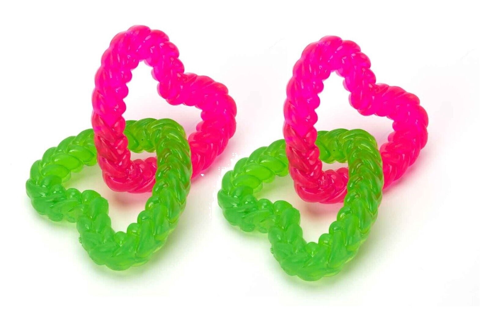 Fun Pink and Green Chain Link Puppy and Small Dog Toy Circle or Heart Play Fetch (4 Ring Toys)