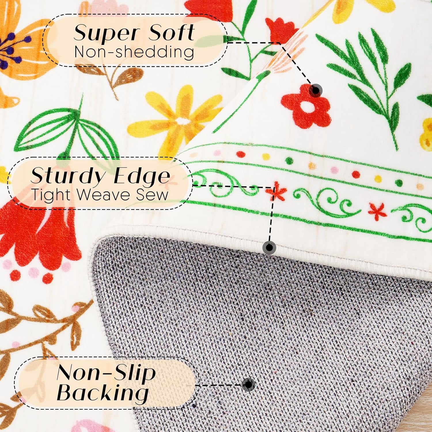 BLEUM CADE 8x10 Area Rug, Floral Rugs for Living Room, Lightweight Non Slip Washable Rug, Indoor Low Pile & Non-Shedding Vintage Rugs Carpet for Bedroom, Living Room, Dining Room, White
