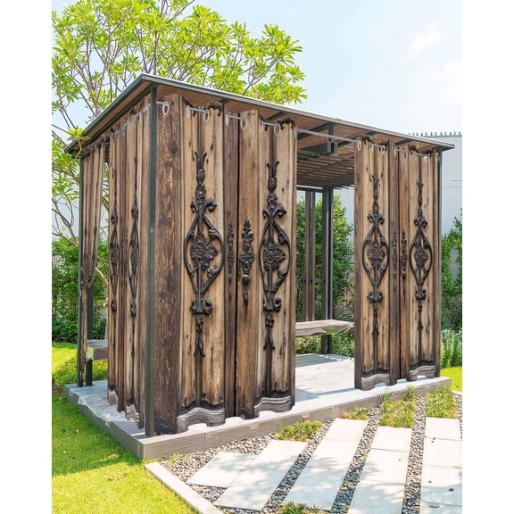 nqOlkjepod Outdoor Curtains for Patio Waterproof, Wooden Plank Outdoor Privacy Panels Grommet, Rustic Farmhouse Brown Black Barn Door Blackout Outside Curtains for Porch/Cabana 54"x95", 1 Panel