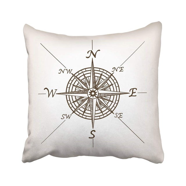 ABPHQTO Black Vintage Compass Rose Sketch Style Raster Antiguo Grabado Imitación Marrón Dibujo Mapa Funda de Almohada 45x45 cm