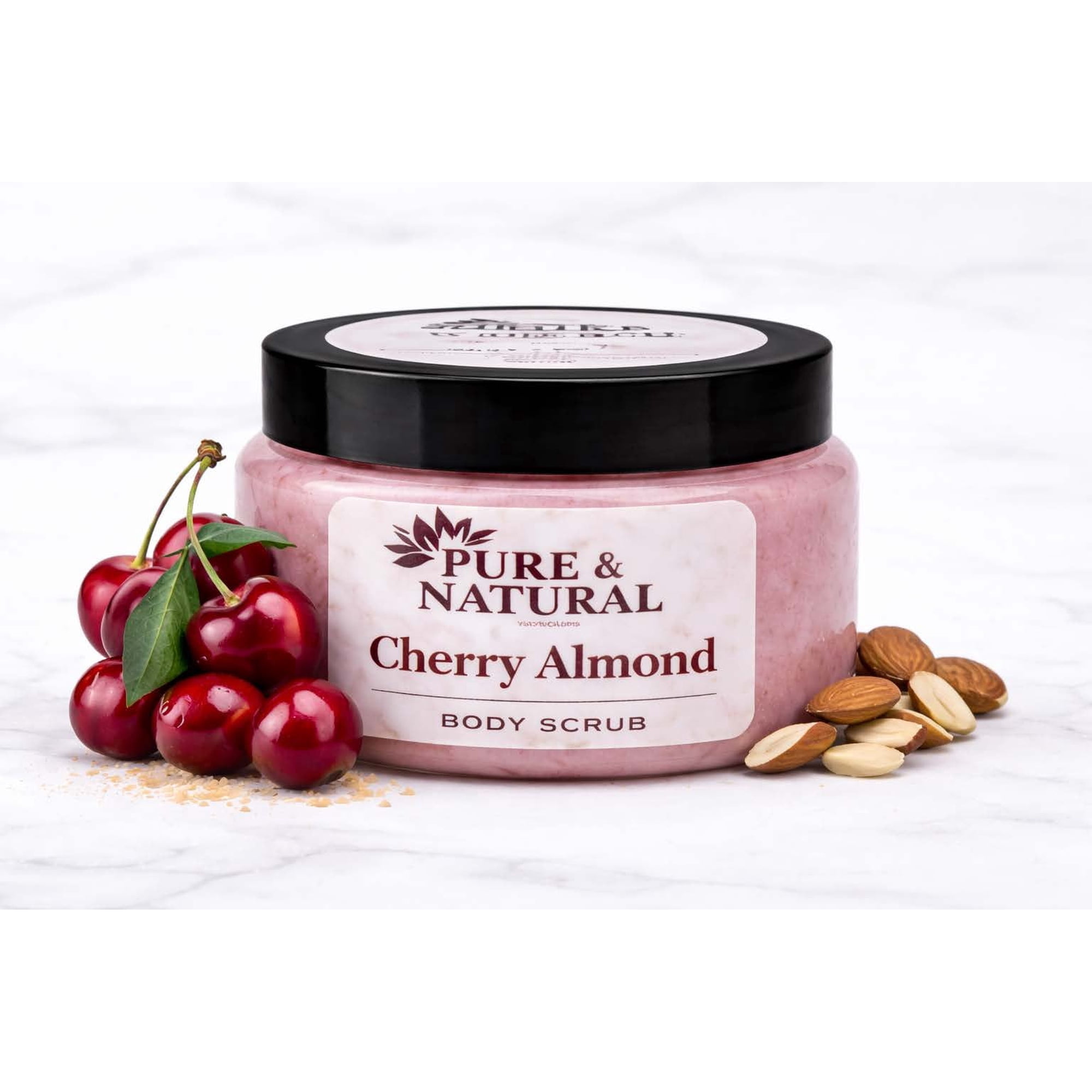 Pure & Natural Body Essentials Cherry Almond Sugar Body Scrub, Exfoliating & Moisturizing, Gentle for Sensitive Skin, 5 oz