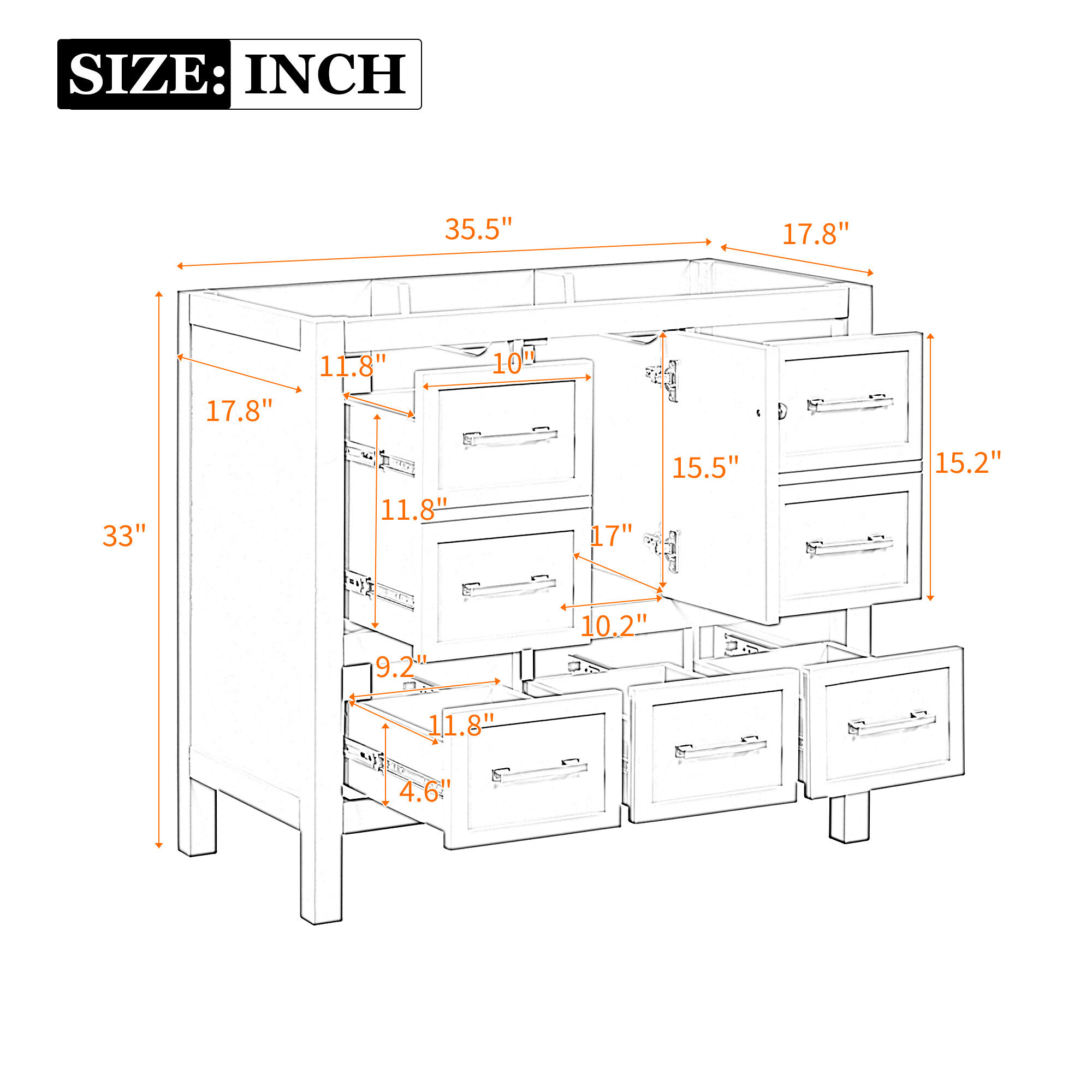 Modern Bathroom Vanity 36'' Bathroom Vanity without Sink, Solid Wood Frame Bathroom Storage Cabinet, Freestanding Vanity with 5 Drawers& Soft Closing Doors (NOT INCLUDE BASIN SINK ),Wooden Bathroom V