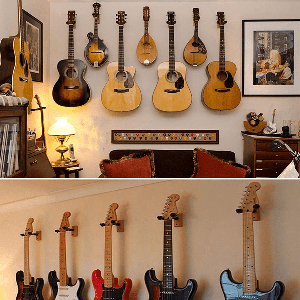 2X Guitar Hanger Wall Mount,Adjustable Guitar Hook Holder Guitar Wall Stand for Acoustic Electric Ukulele Guitars