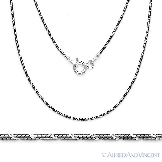 1mm Thin Strand Snake Link Italian Chain Necklace in .925 Sterling Silver  w/ Black Rhodium 