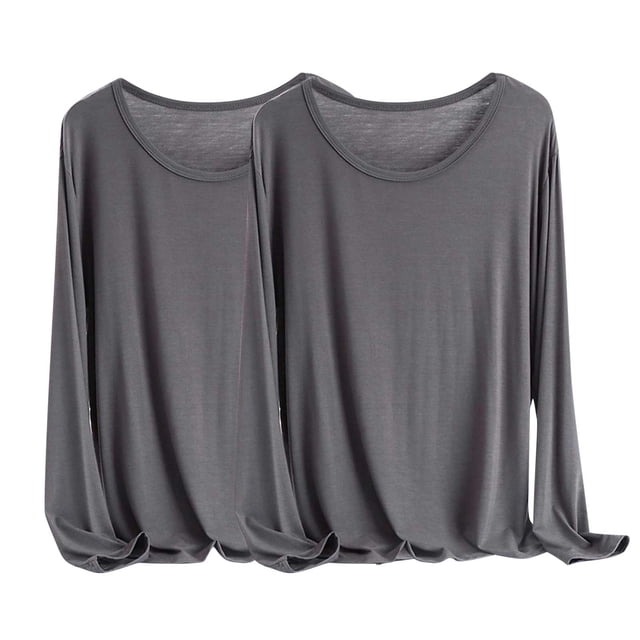 MeetoTime 2 Pcs Hauts à Manches Longues pour Femmes T-Shirt Basique Col Rond Doux Grande Taille T-Shirts Confortables X-6X