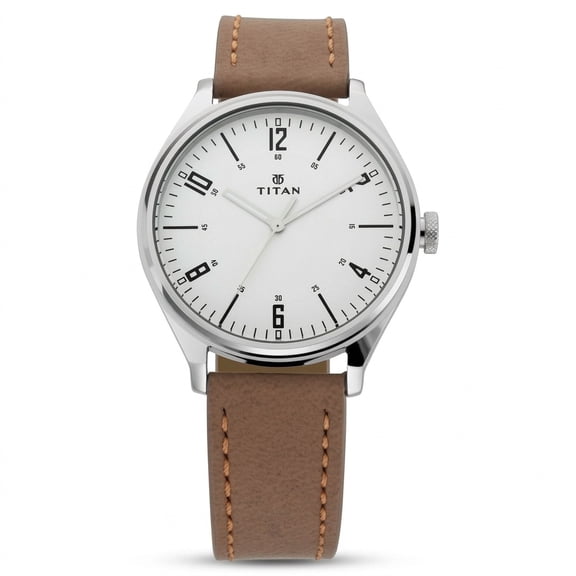Titan Mens Urban Edge Lustrous Silver Dial Leather Analog Watch-1802SL01
