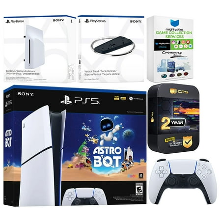 Sony PlayStation 5 Astro Bot Slim Digital Bundle with Disc Drive, Vertical Stand, MightySkins Game Collection Services and 2 Year Extended Warranty