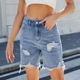 thumbnail image 4 of Hvot&aat Women's Summer Casual Denim Shorts Mid-Rise Ripped Fringe Straight Jean Shorts Baggy Bermuda Shorts with Pocket, 4 of 4