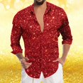 thumbnail image 4 of Men's Shiny Printed Lapel Button Up Long Sleeve Shirt Party Wear Bright Festive Celebrations Clothes, 4 of 4