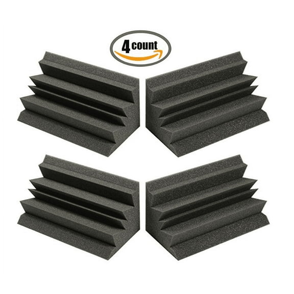 Mybecca Acoustic Foam (4 PACK) Bass Trap Studio Corner Wall 12" x 6" x 6" Made in USA - Color: Charcoal