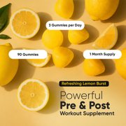 WeightWorld Sugar Free Creatine Gummies 5g (5000mg) | Pre & Post Workout Gummy | 90 Vegan Creatine Monohydrate Gummies for Men & Women (1 Month Supply) - 3 per Day | Non-GMO, Natural Lemon Flavor