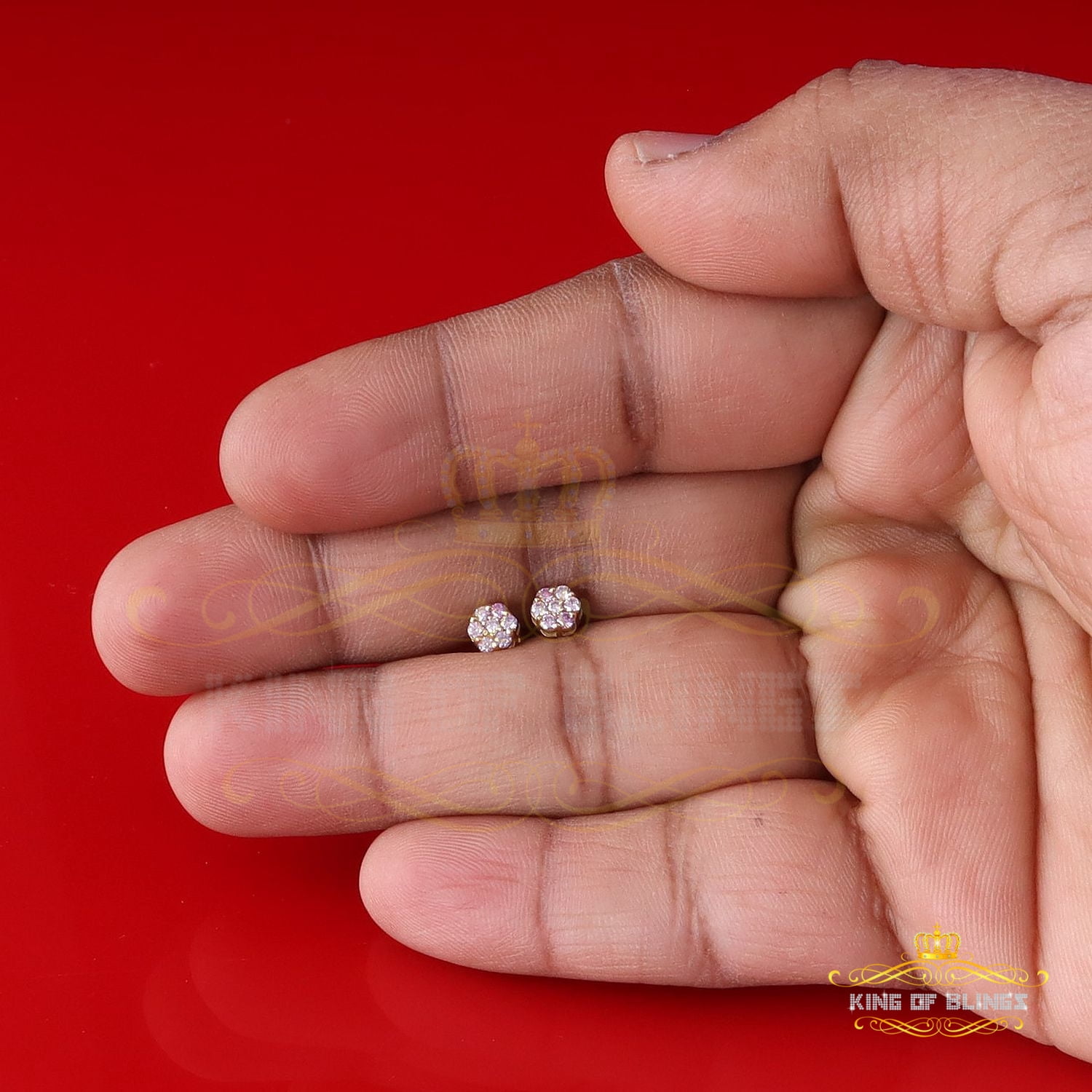 King of Bling's 925 Silver Yellow 0.25ct VVS D Pink Moissanite Floral Men's/Womens Stud Earrings