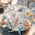 thumbnail image 3 of Vintage Coastal Table Cloth, Round Fitted Tablecloths with Elastic Edge, Summer Beach Coral Starfish Nautical Wipeable Waterproof Table Cover for Kitchen Wedding 36-44 Inches, 3 of 4