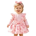 thumbnail image 6 of Staki Preemie Newborn Baby Girl Clothes Romper Suspender Dress Fall Winter Outfits Ruffle Long Sleeve Jumpsuit 0-18M,3-6 Months, 6 of 8