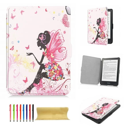 Allytech Case for Kobo Clara HD 6" 2018 eReader, Stand Auto Wake Sleep Flip PU Leather Stand Case Protective Cover for Kobo Clara HD, Butterfly Girl