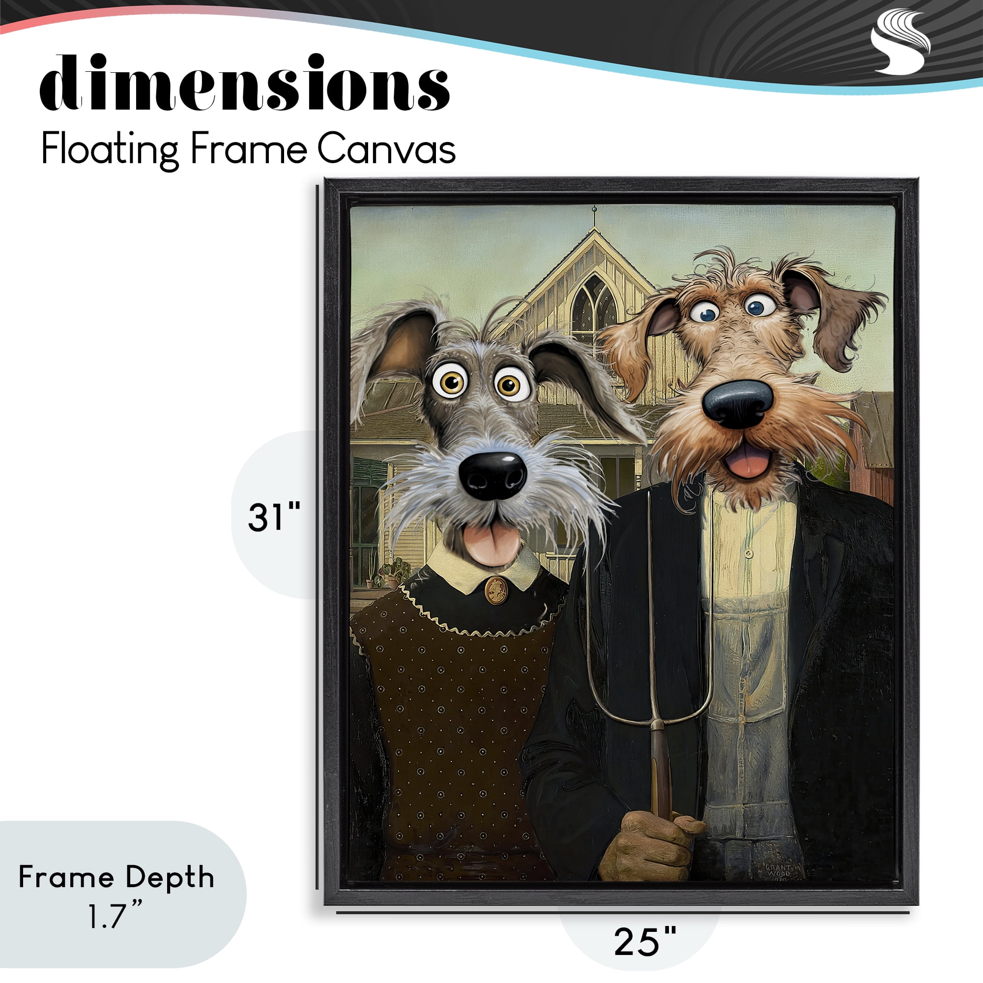 Stupell Industries American Gothic Pups Black Framed Floater Canvas Wall Art, design by Tina LeCour