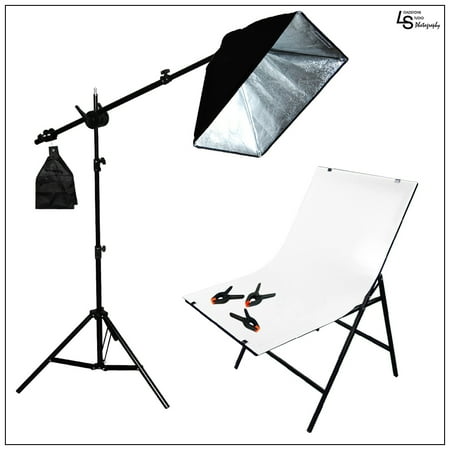 Single Softbox Kit - LED Single Softbox Product Photography Lighting Kit with Plexiglass Shooting Table and Boom Arm Stand by Loadstone Studio WMLS0136