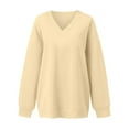 thumbnail image 4 of Women's Oversized Sweatshirts Solid Color Long Sleeve V Neck Pullover Shirt Lightweight Casual Loose Fit Fashion Tops 2025, 4 of 5