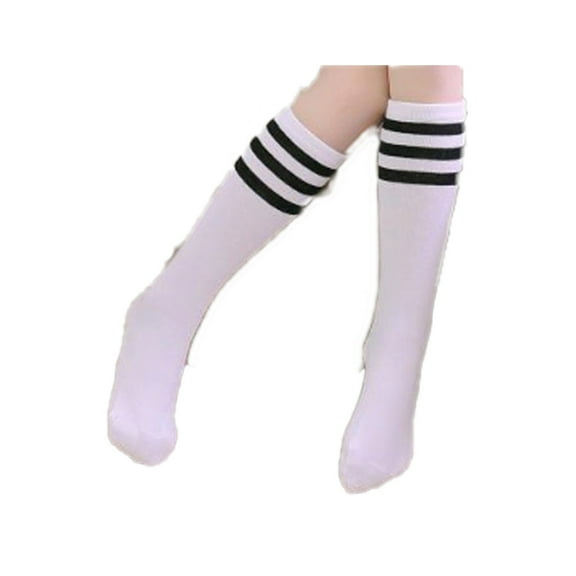 AUQ Kid Girls Cotton Soccer Socks,Elastic Sock Cuff Tube Knee-High Socks,Reinforced Stitching Design Reinforced Heel Youth Soccer Socks,White