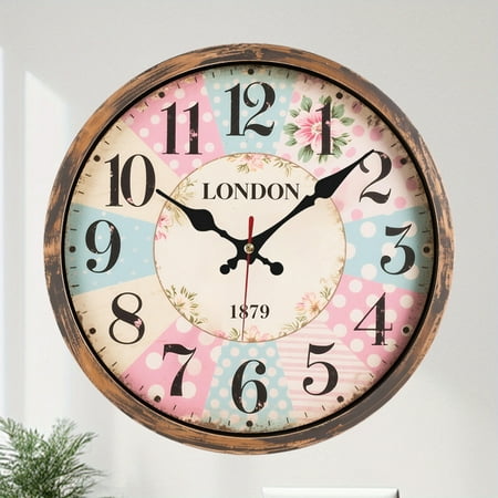Black Paris Decorative Wall Clock with Big Arab Numerals, Retro Wood Wall Clocks for Living Room, Office and Kitchen, Colorful Quality Quartz Quiet Round Hanging Clock