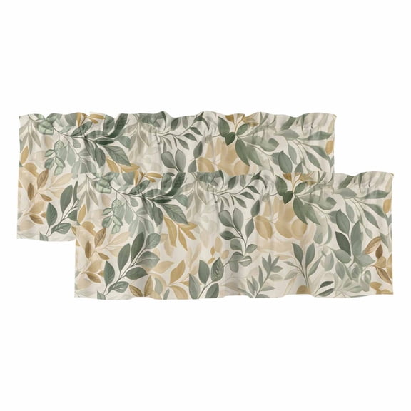Sage Green Yellow Botanical Valances for Windows, Spring Summer Vintage Light Filtering Kitchen Curtains, Rod Pocket Window Valance Curtains for Living Room Bedroom, 60" W x 18" L, 2 Panels
