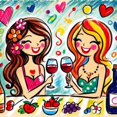 thumbnail image 1 of Femmes Buvant du Vin - Peinture Diamant DIY, 1 of 6