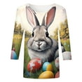 thumbnail image 4 of Tfken Easter Women Tshirts Crew Neck Bunny Print 3/4 Sleeve Summer Easter Party Women Fashion Tops Female Classic Outfit Gray Size Xl, 4 of 5