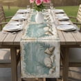 thumbnail image 5 of Teal Coastal Table Runner, Vintage Ocean Beach Shell Nautical Washable Cotton Linen Table Runners 48 Inches Long, Dresser Scarf Runner for Nightstand/Coffee/End Tables 13''x48'', 5 of 8