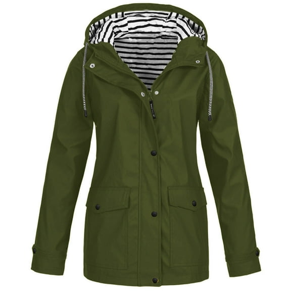 2025 Solid Outdoor Size Plus Womens Casual Jackets Windproof Raincoat Hooded Rain Ladies Lite Weight Jackets Waterproof Jacket Women Women's Night Light Jacket