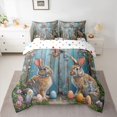 thumbnail image 2 of Feelyou Kawaii Rabbit Animal Bedding Comforter Set 7 Pieces for Child, Cartoon Easter Eggs Full Bedding Set, Rustic Wooden Cabin Reversible Fitted Sheet Flat Sheet, Breathable Home Decor, 2 of 8