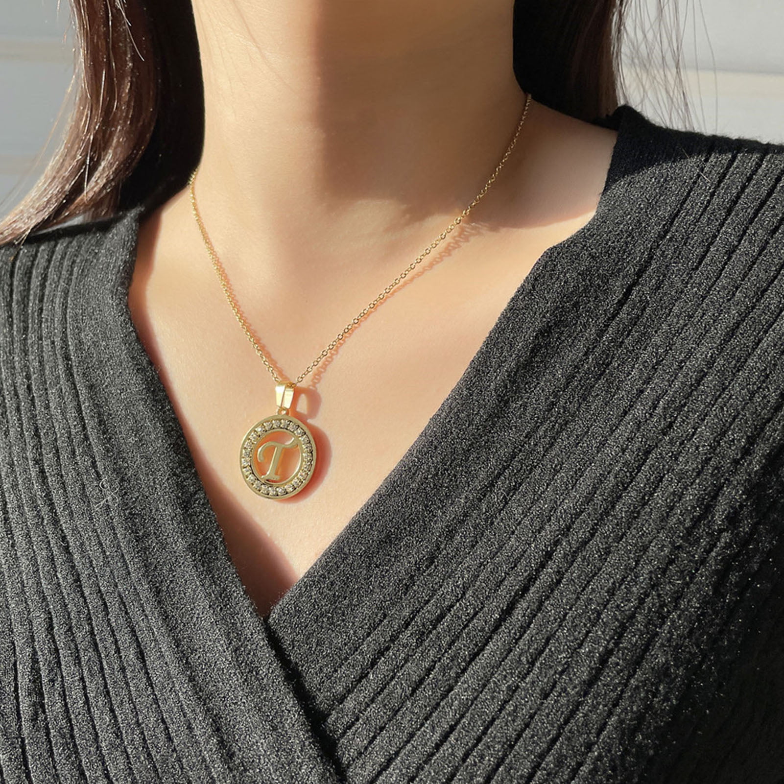 Gold Double Layer Chain Love Heart & Moon Pendant Necklace Women Jewelry Gift JI