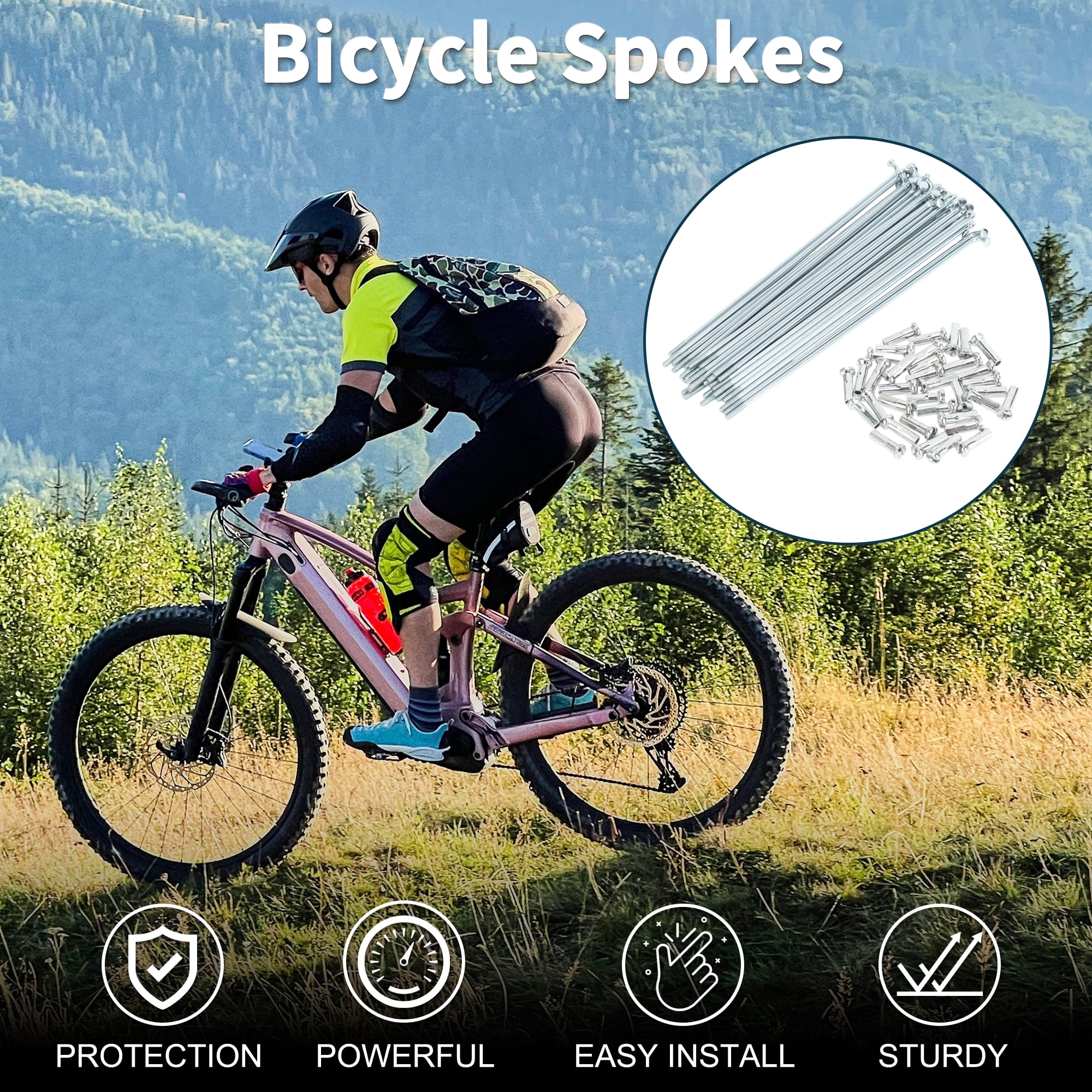 Unique Bargains 36Pcs 14G Carbon Steel Galvanized Bicycle Spokes with Nipples Silver 5.43"