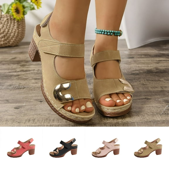 Miluxas Sandals for Women Chunky Heels Sandals Summer Comfortable Open Toe Slip-On Wedge Heel Dressy Ankle Strap Slingback Walking Shoes Red 9(43)